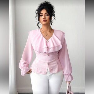 Elegant Pink Ruffled Blouse Sz 1X NWT